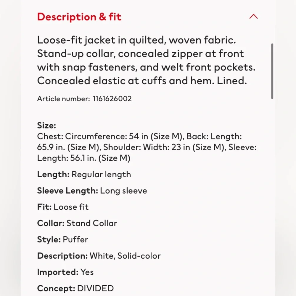 NWT • H&M • White Zip Up Puffer Coat - Picture 4 of 12